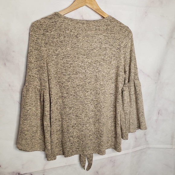 CAUTION TO THE WIND Flare Sleeve Tie Front Knit Blouse M - Picture 5 of 8